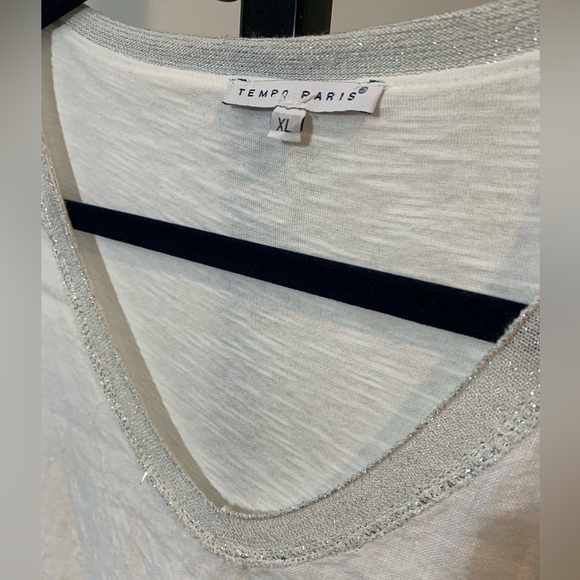 Tempo Paris White Linen Top Silver Border 782E size XL - Picture 4 of 5